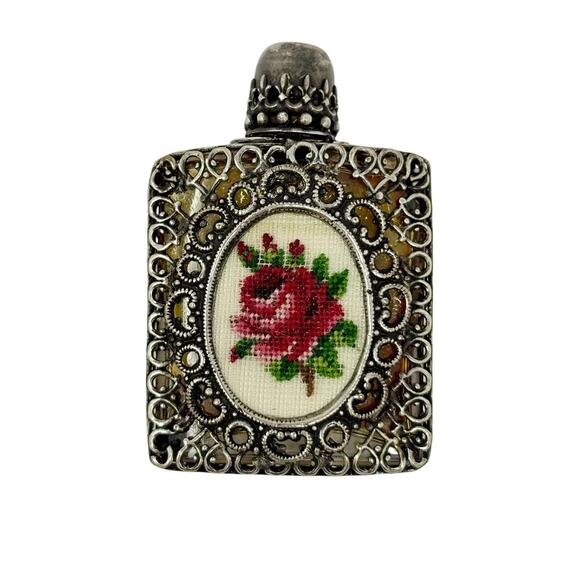 Vintage Miniature Clear Glass Perfume Bottle with Metal Work and Tapestry - Picture 1 of 12